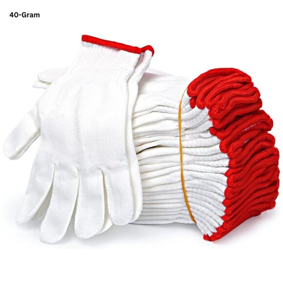 PAKNADA Cotton Work Gloves 12Pairs Breathable Knit Safety Gloves Red Cuff DIY - Picture 2 of 12